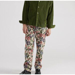 Teddy Fresh Tapestry Pants Unisex Sz 28 Beige Pink Multicolor Floral Lined NWOT